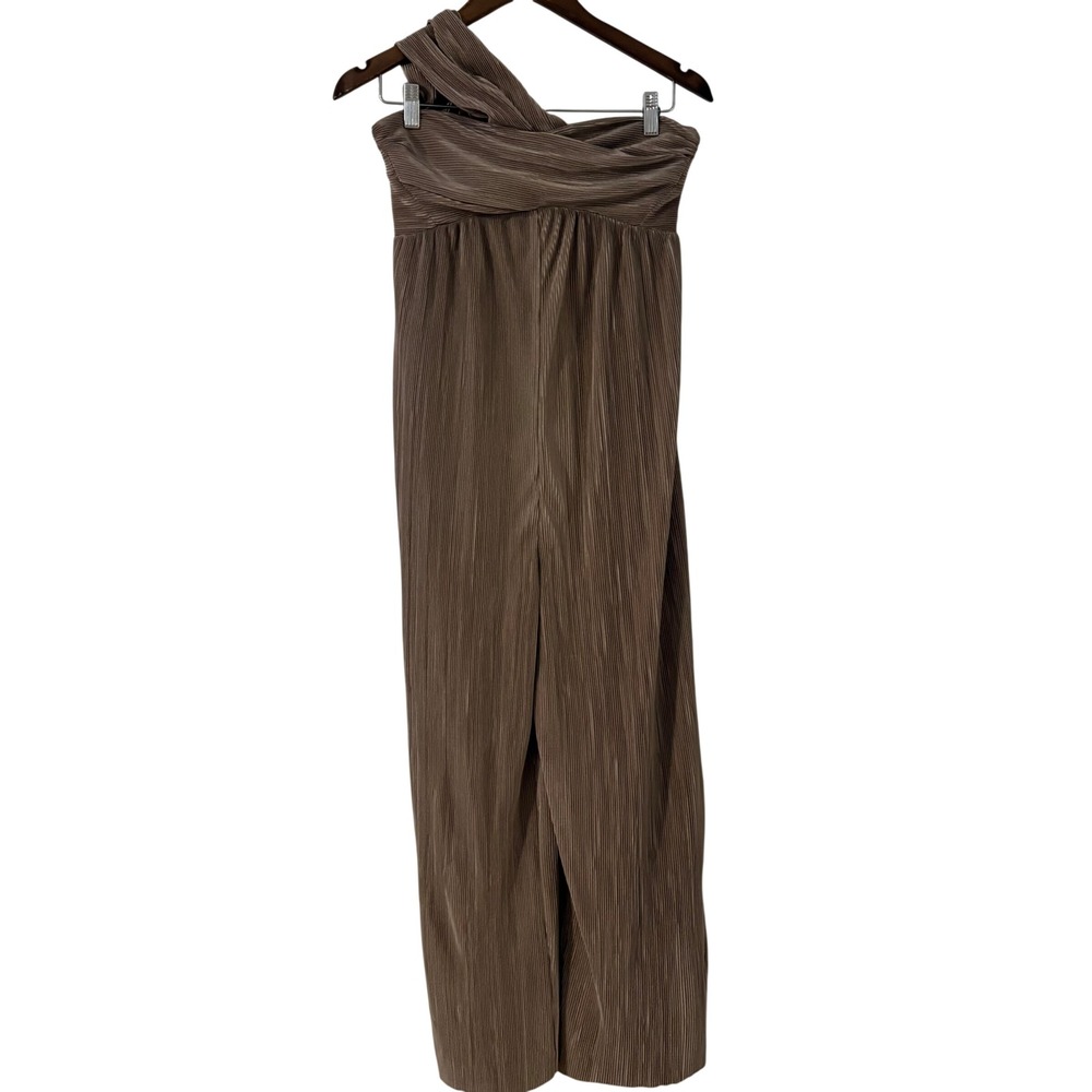 Lush Ash Brown One‎ Shoulder Pleated Wide Leg Jumpsuit Party Wedding Small